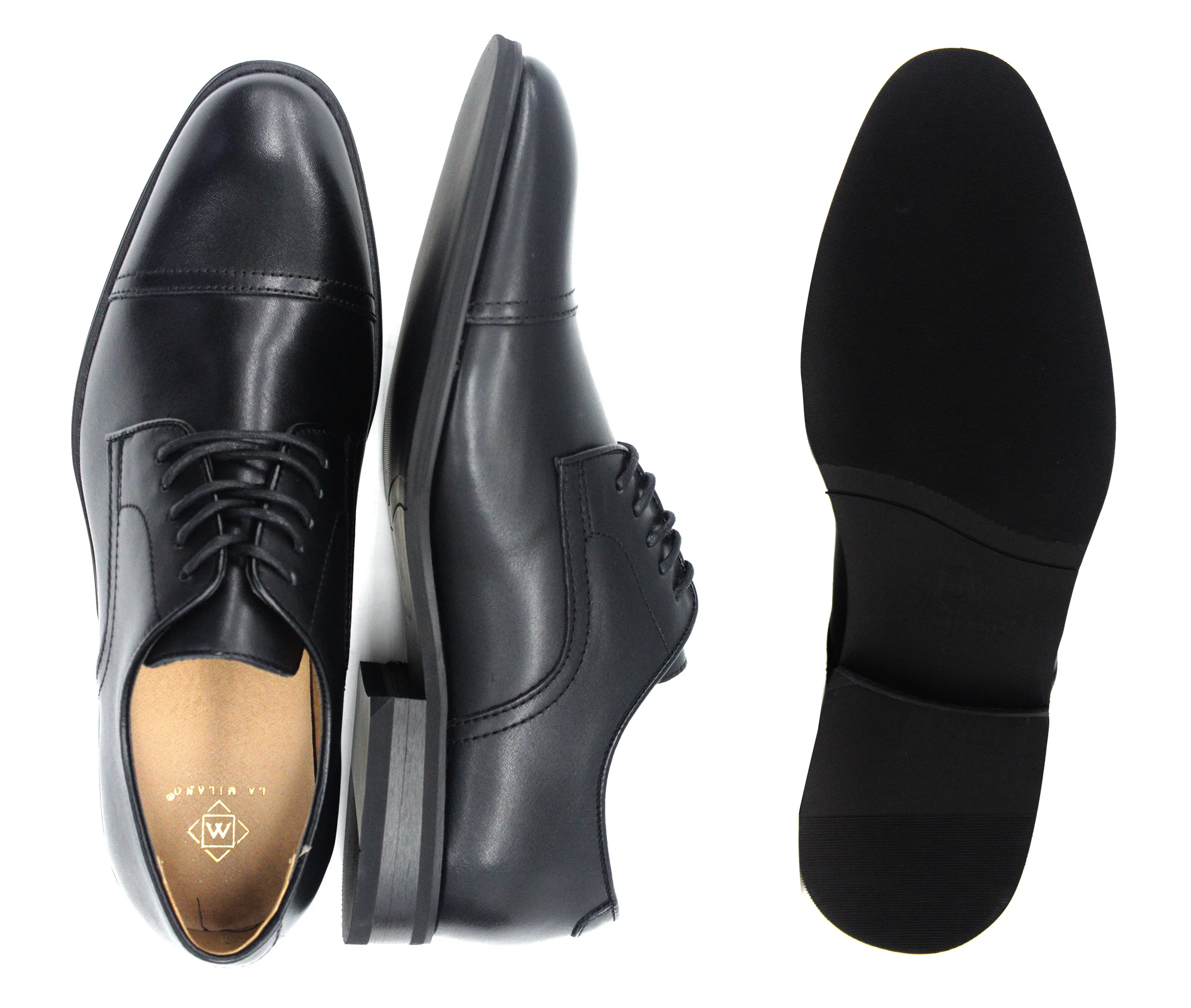 LA MILANO,CAP TOE-LACE UP-SHOES-A11323-BLACK - Image 2