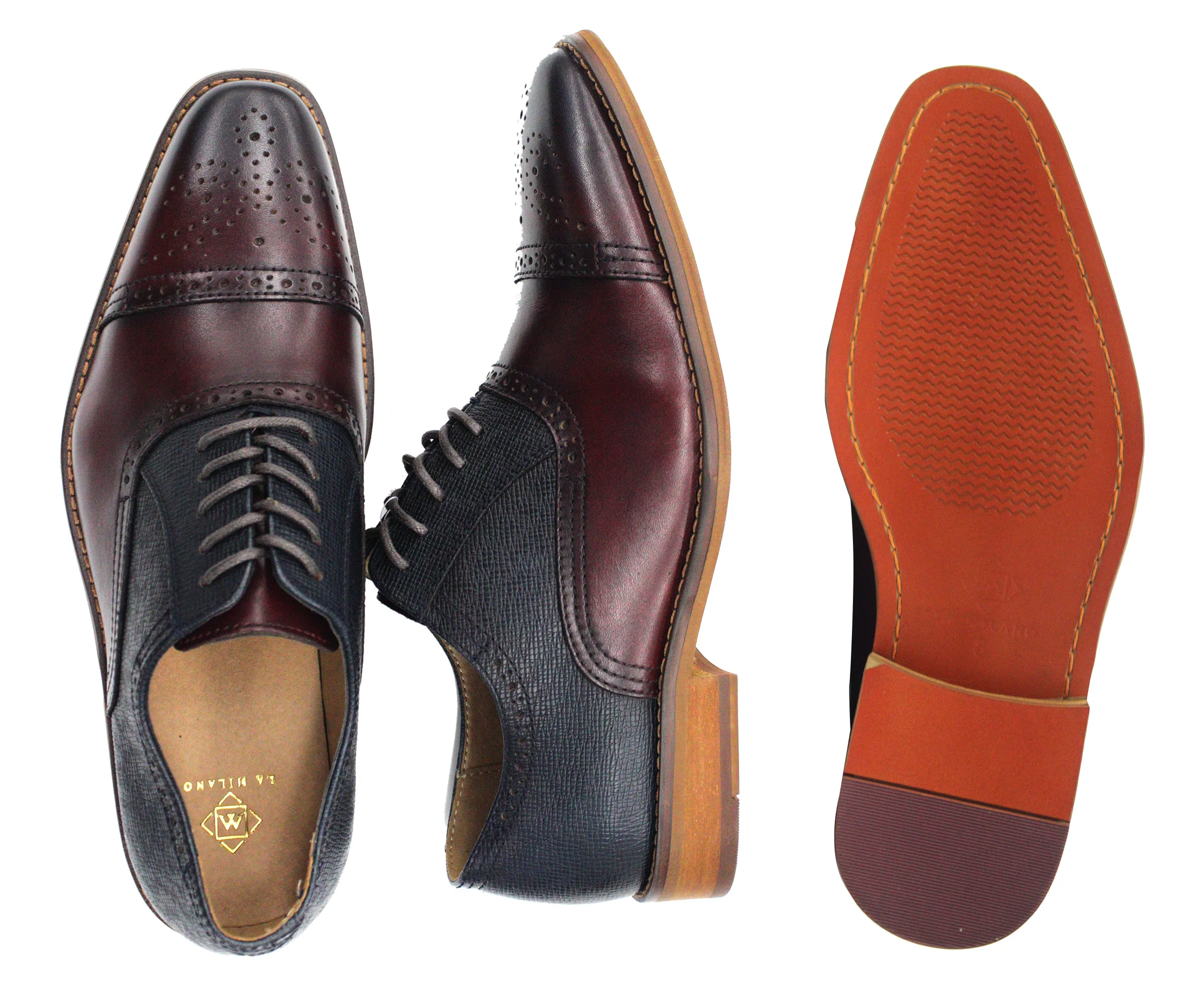 LA MILANO,CAP TOE-LACE UP-SHOES-A120080-BURG/NVY - Image 2