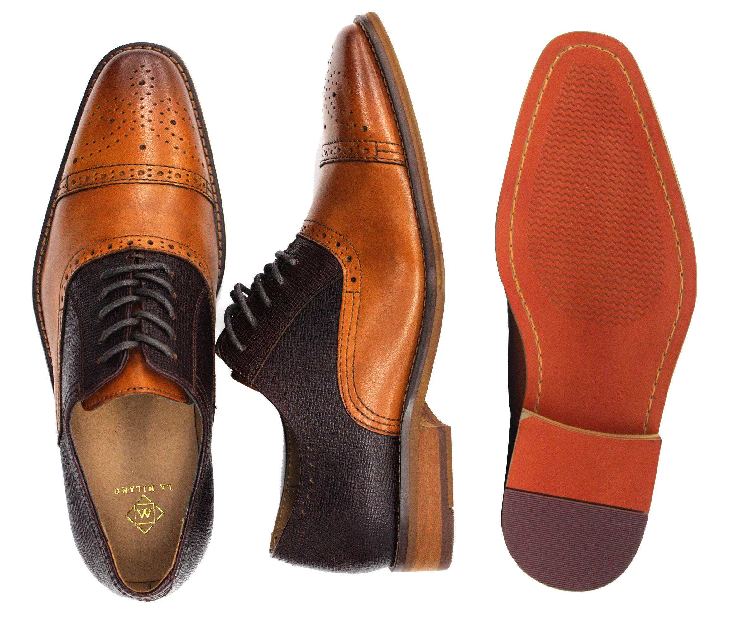 LA MILANO,CAP TOE-LACE UP-SHOES-A120080-TAN/BROWN - Image 2