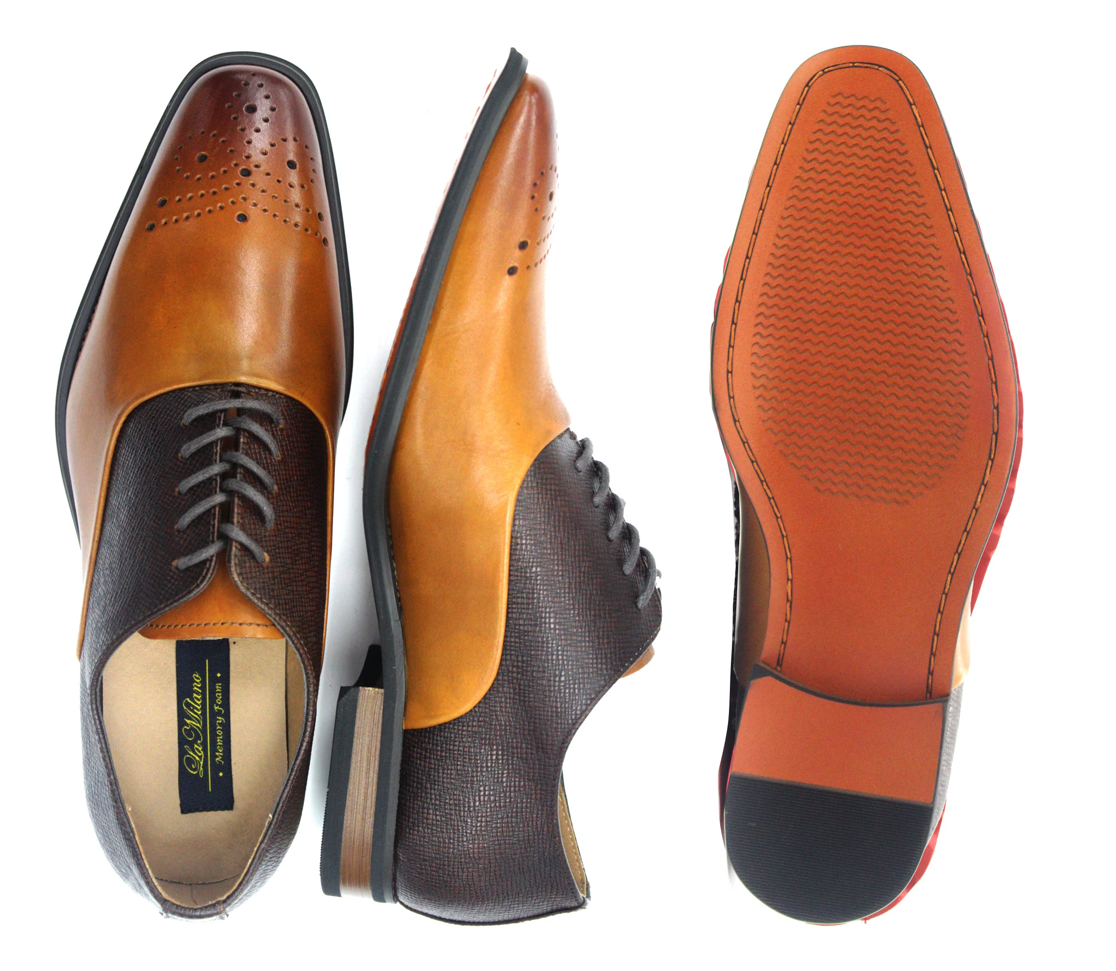LA MILANO,PLAIN TOE-LACE UP-SHOES-A11898-TAN/BROWN - Image 2