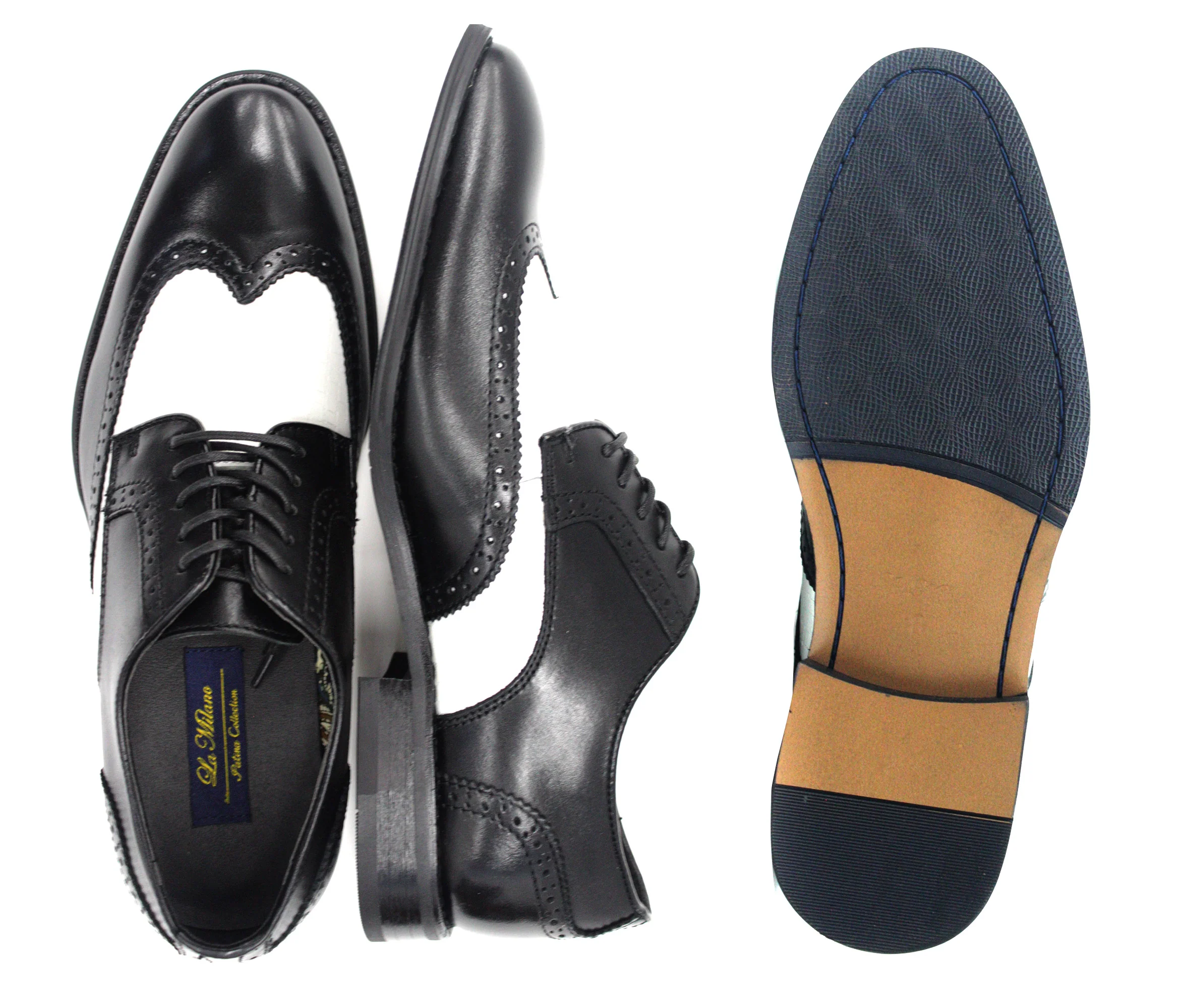 LA MILANO,WING TIP-LACE UP-SHOES-A11324-BLK/WHT - Image 2