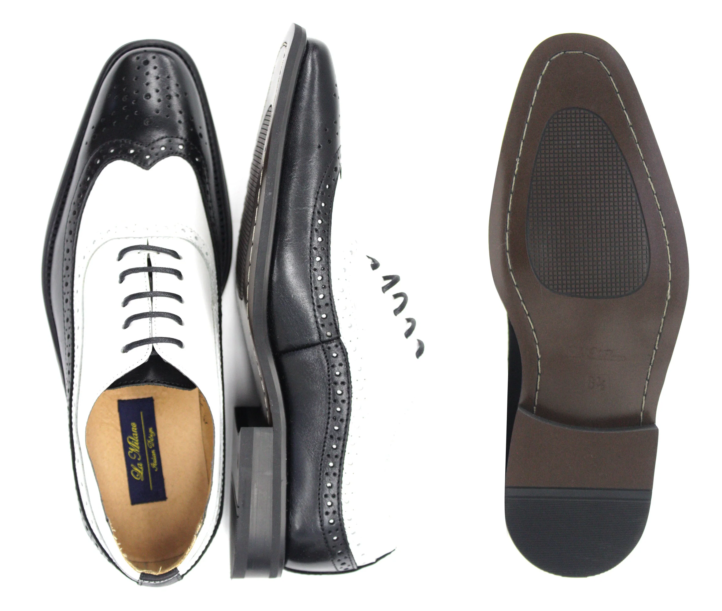 LA MILANO,WING TIP-SLIP ON-SHOES-A1721-BLK/WHT - Image 2