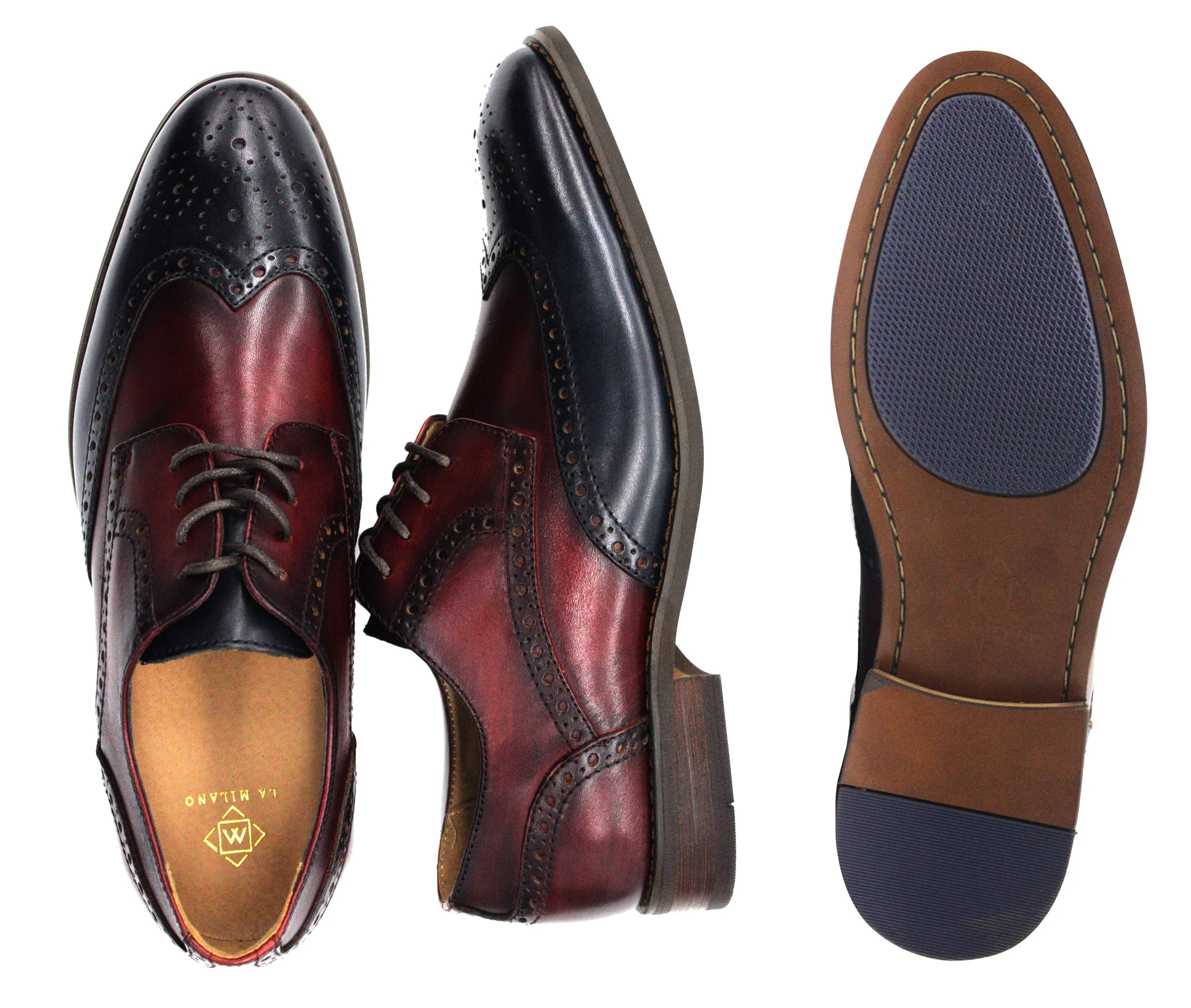 LA MILANO,Z-LACE UP-SHOES-A120038-BURG/NAVY - Image 2