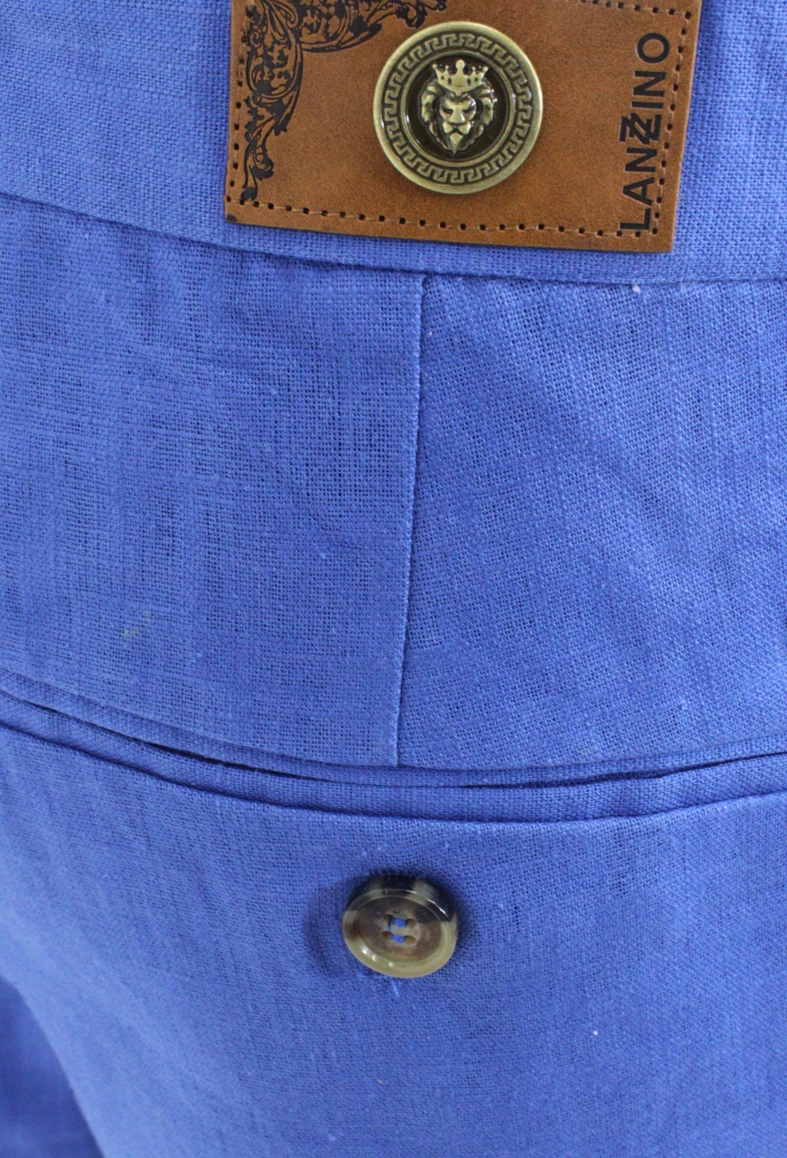 LANZINO,SOLID-FLAT FRONT-BASIC-LINENS PANTS-SSM010-FRENCH BLUE - Image 2