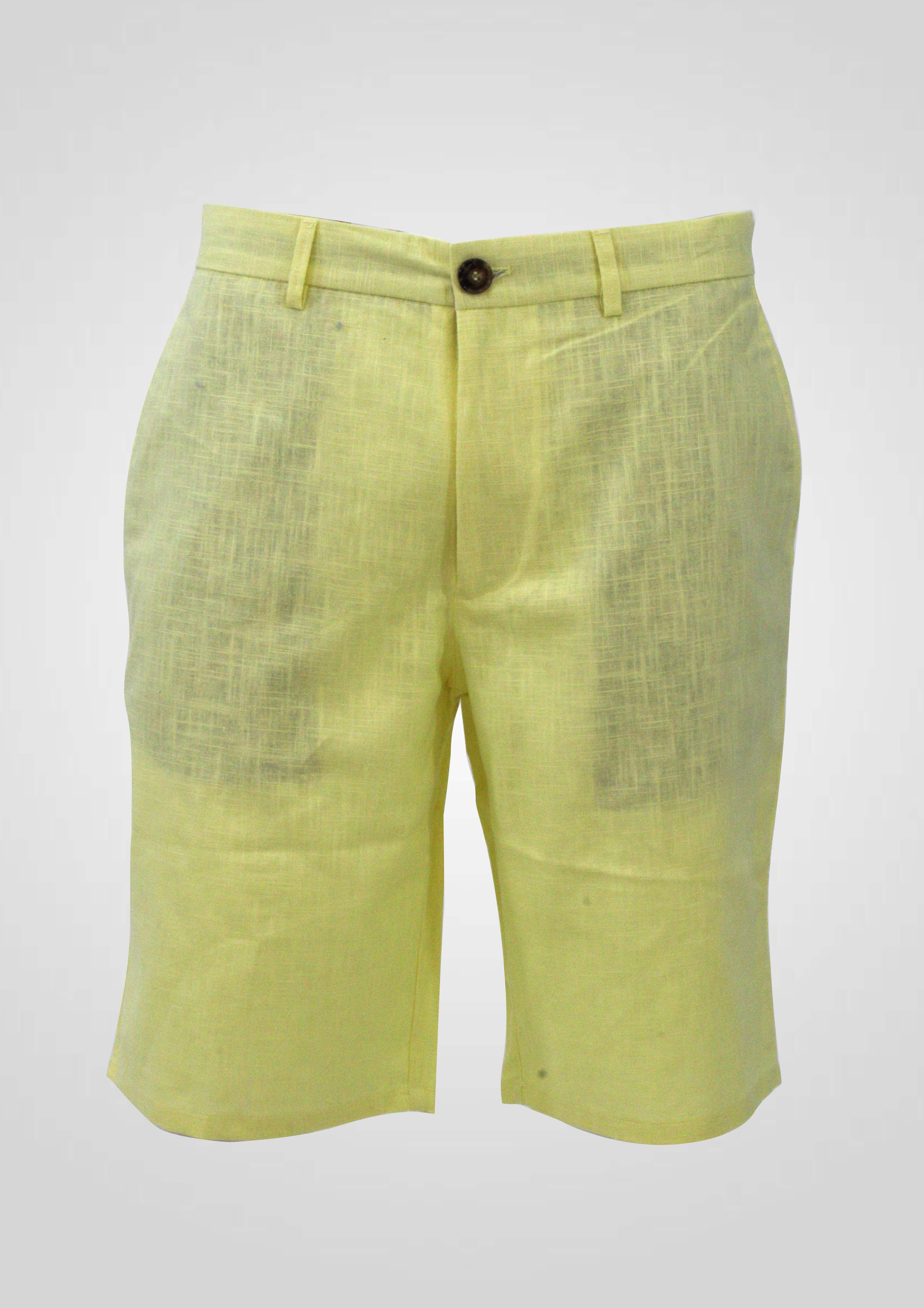 LANZINO,SOLID-FLAT FRONT-BASIC-LINENS PANTS-SSM010-LT YELLOW