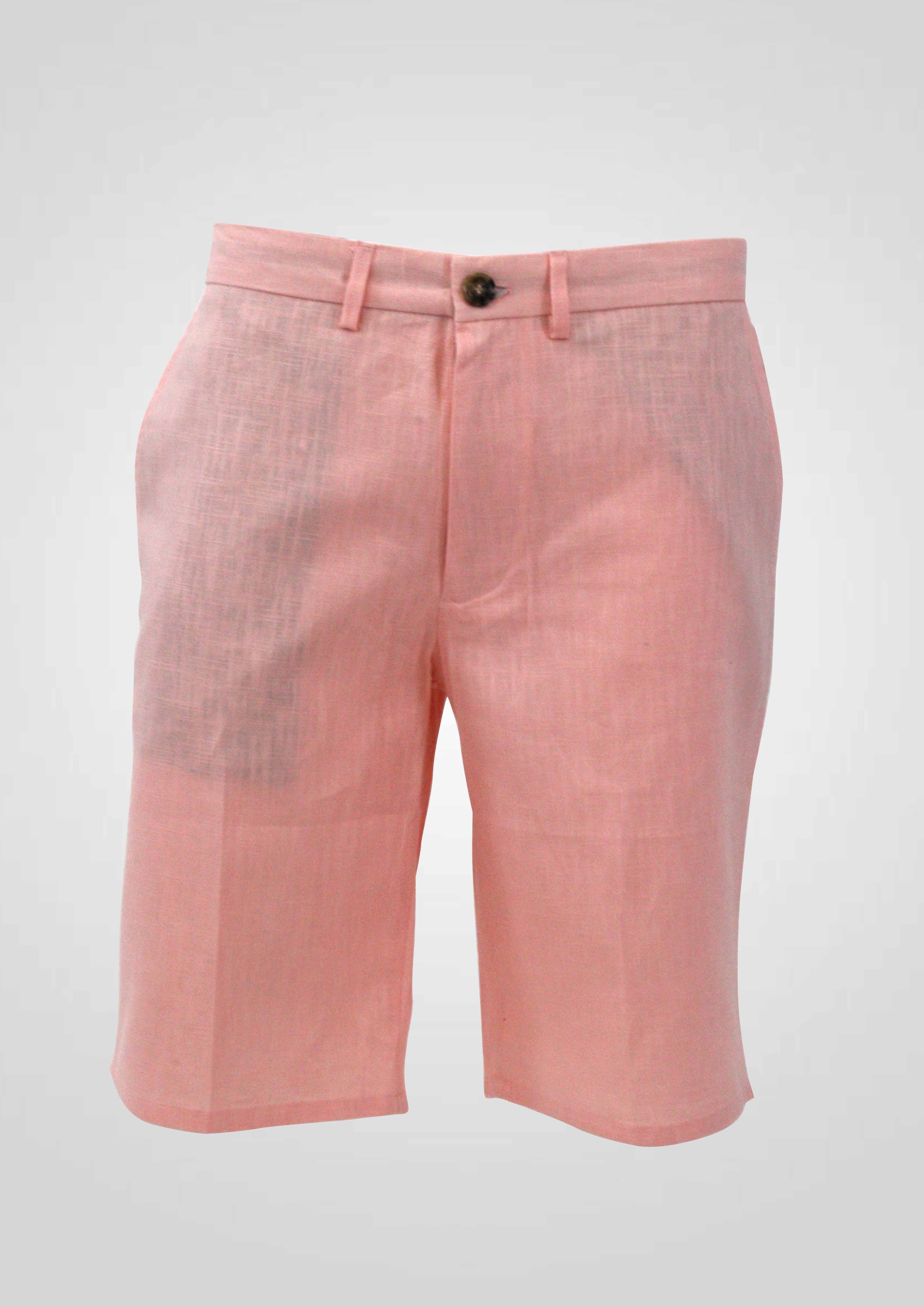 LANZINO,SOLID-FLAT FRONT-BASIC-LINENS PANTS-SSM010-SALMON