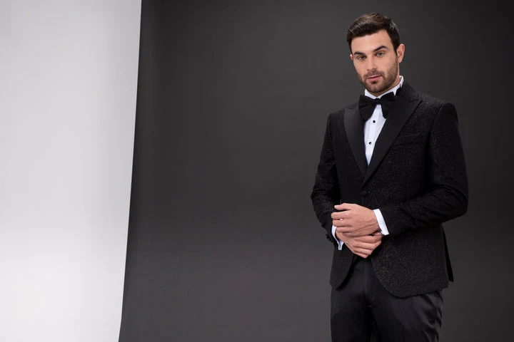Mehmet Glitter 1 Button Slim Fit Tuxedo Suit, T14-BLACK - Image 4