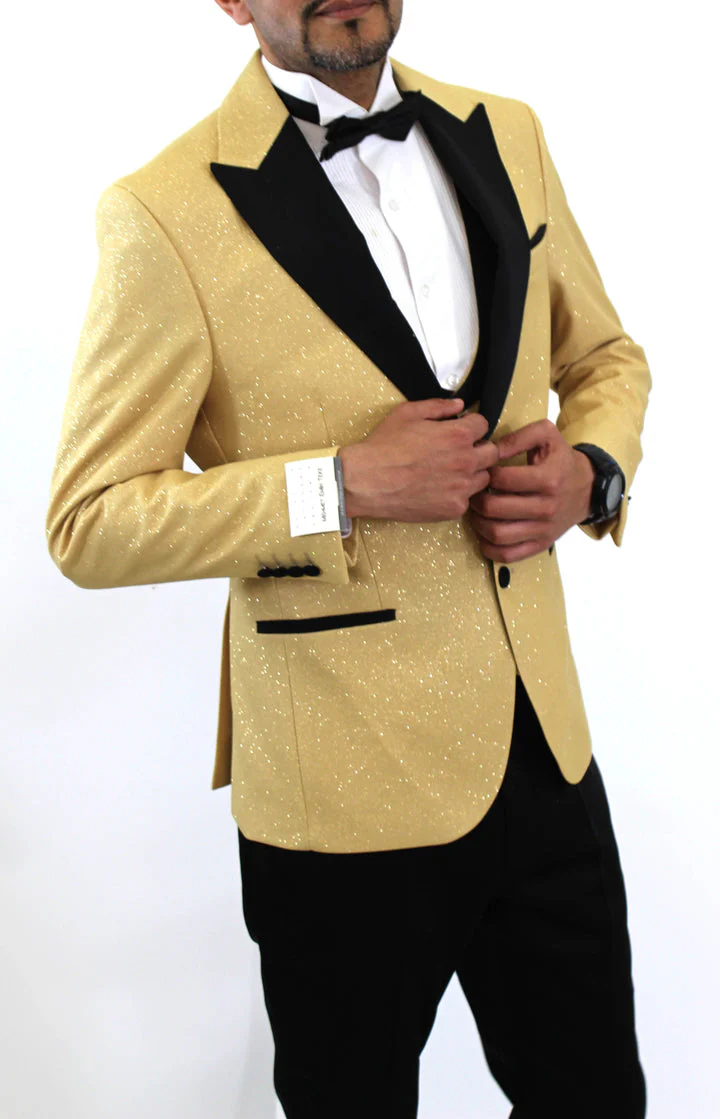 Mehmet Glitter 1 Button Slim Fit Tuxedo Suit, T14-GOLD - Image 3