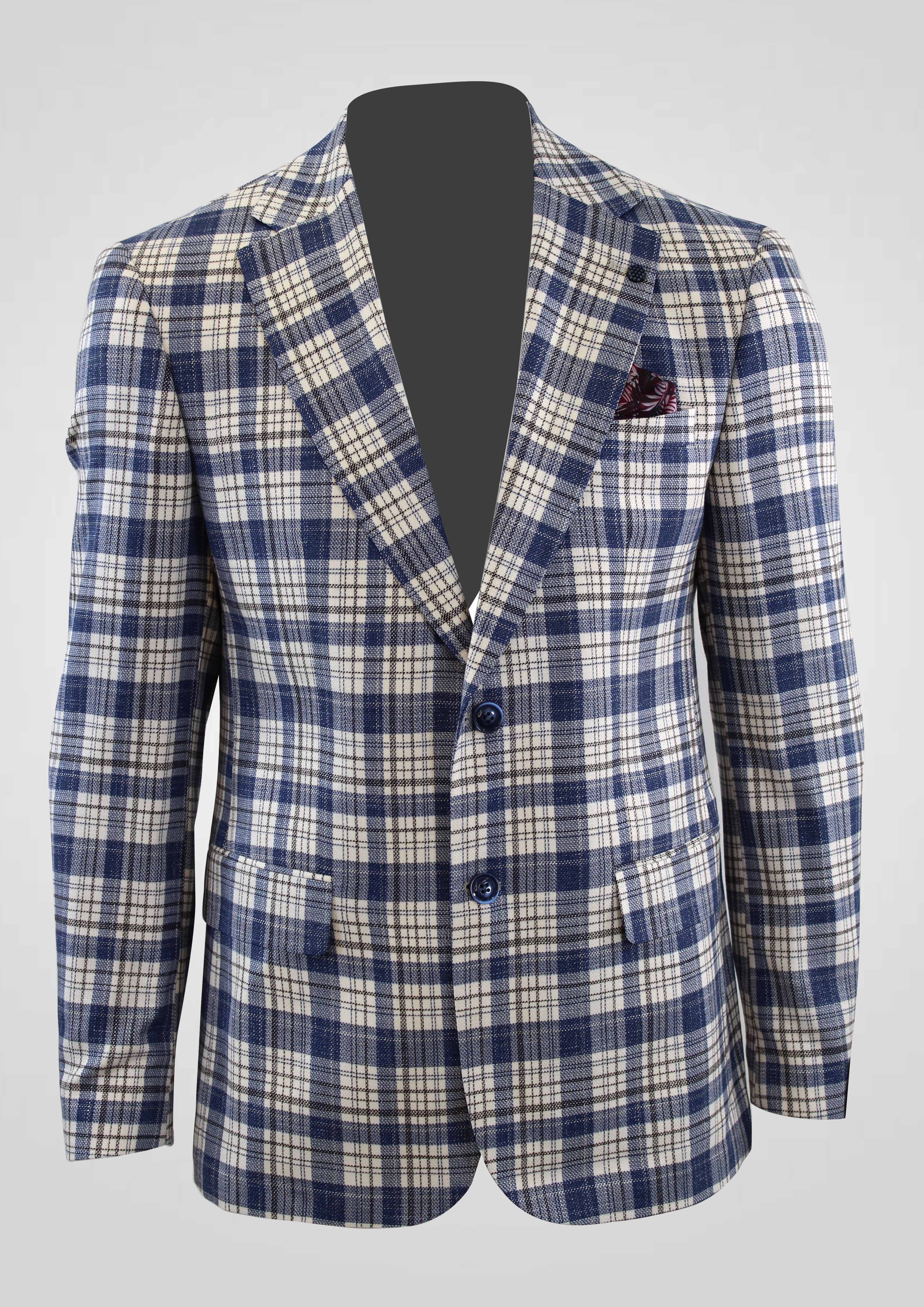 MEHMET,PLAID-2BT NOTCH-CONTEMPORARY-JACKETS-PB-B238-BLUE
