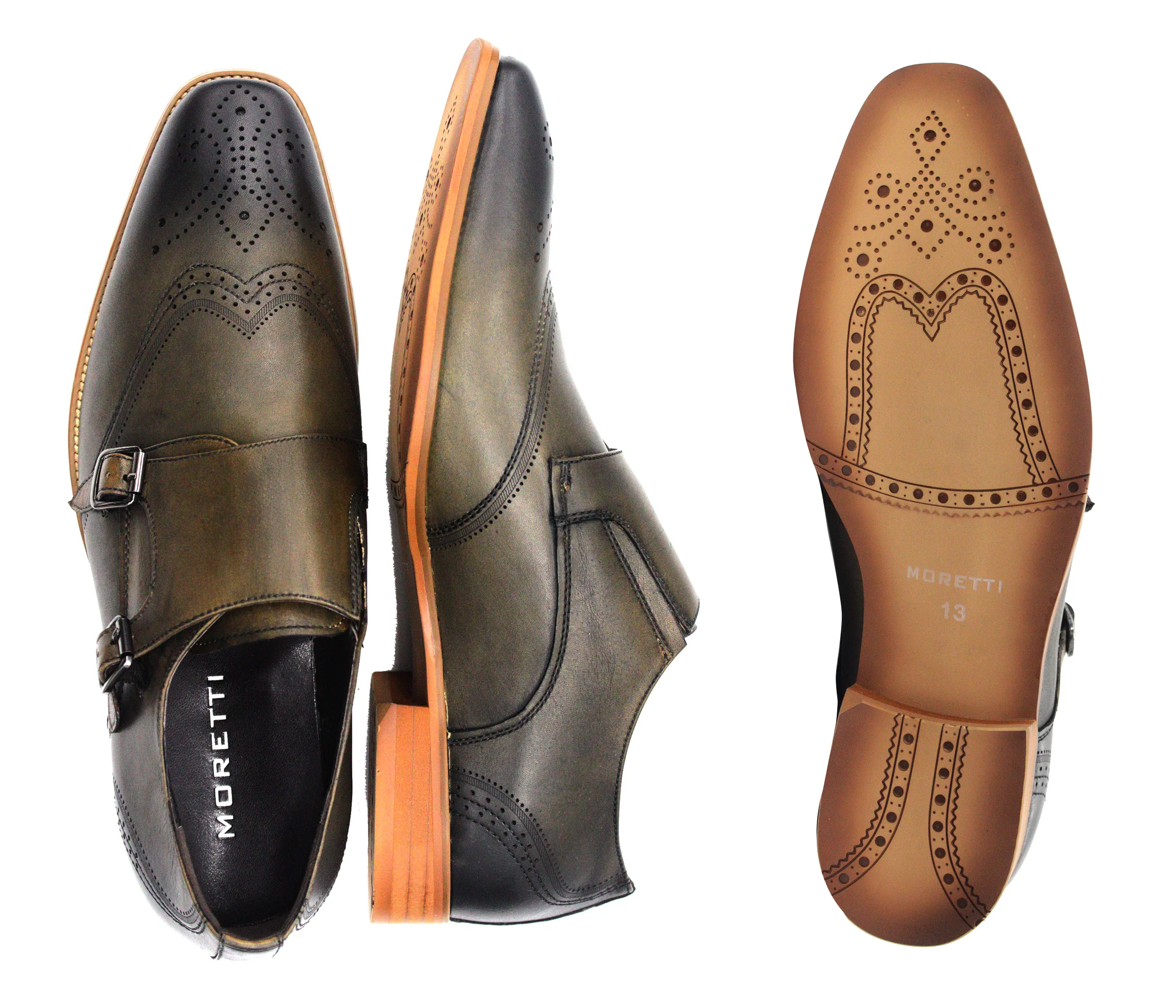 MORETTI,WING TIP-SLIP ON-SHOES-M31204-TAUPE - Image 2
