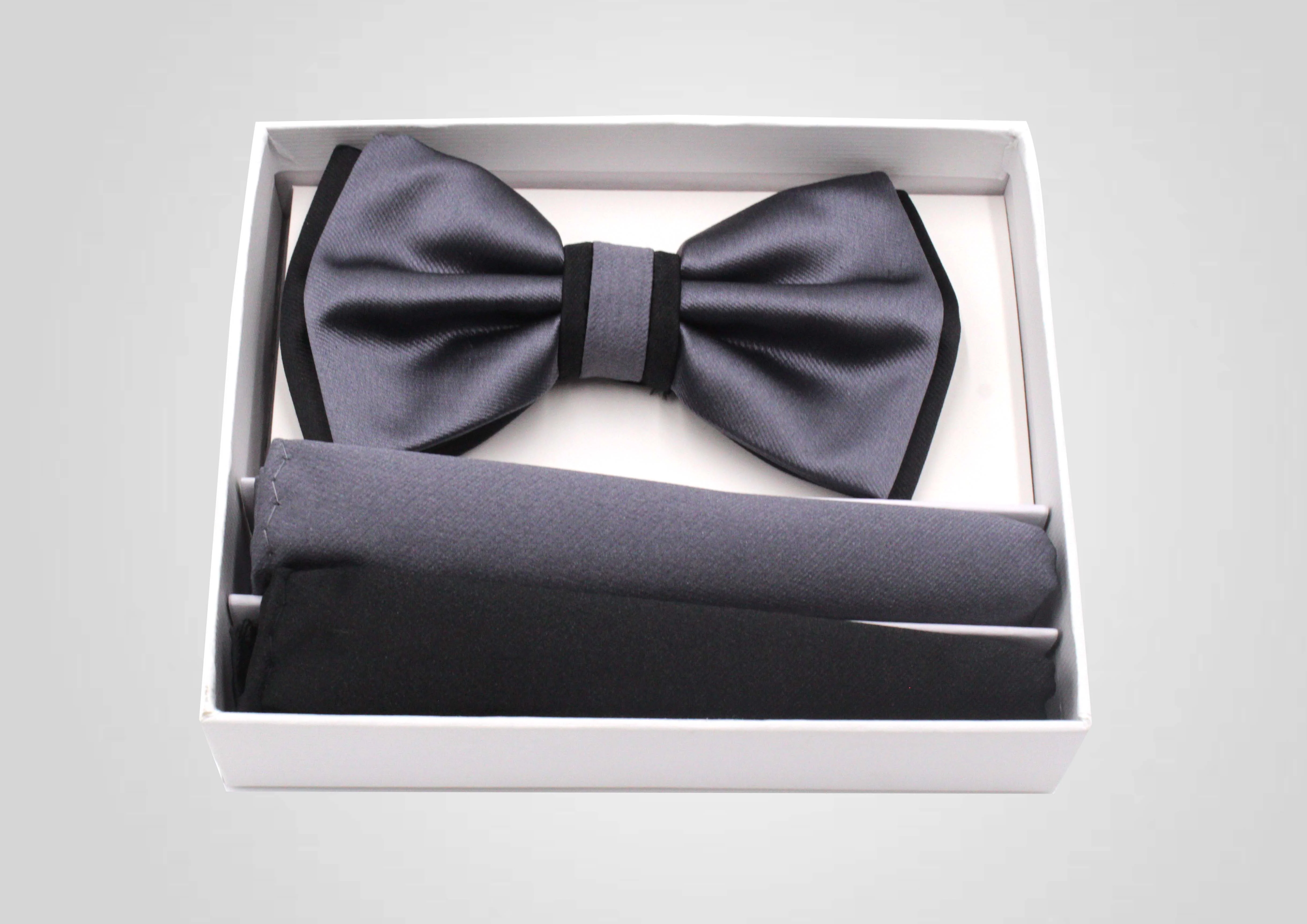 PBX726,SOLID-----NECKWEAR-BOW2HANKY-CHARCOAL