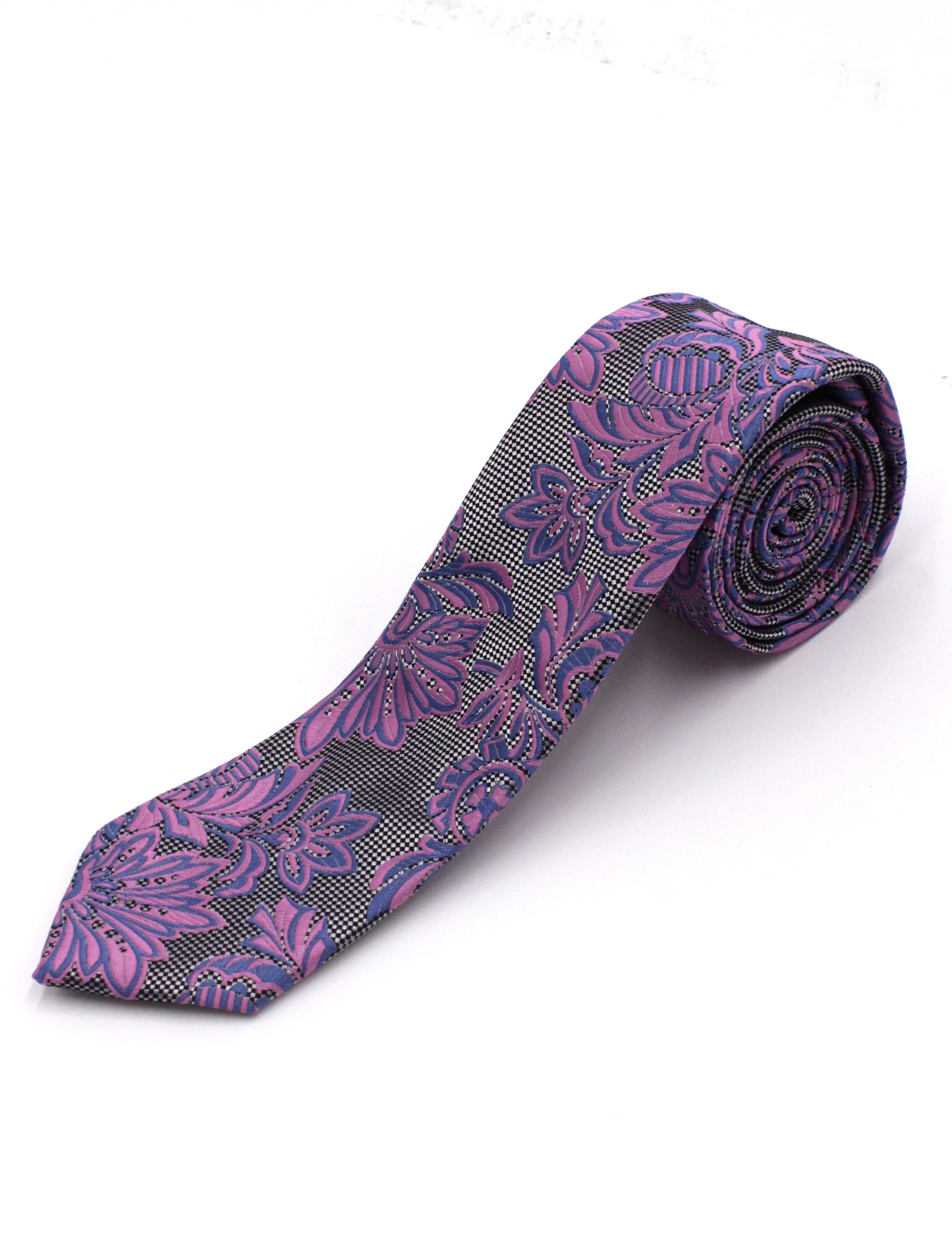 PBX726,Z---NECKWEAR-FANCY TIE-FASHION GREY PINK FLORAL