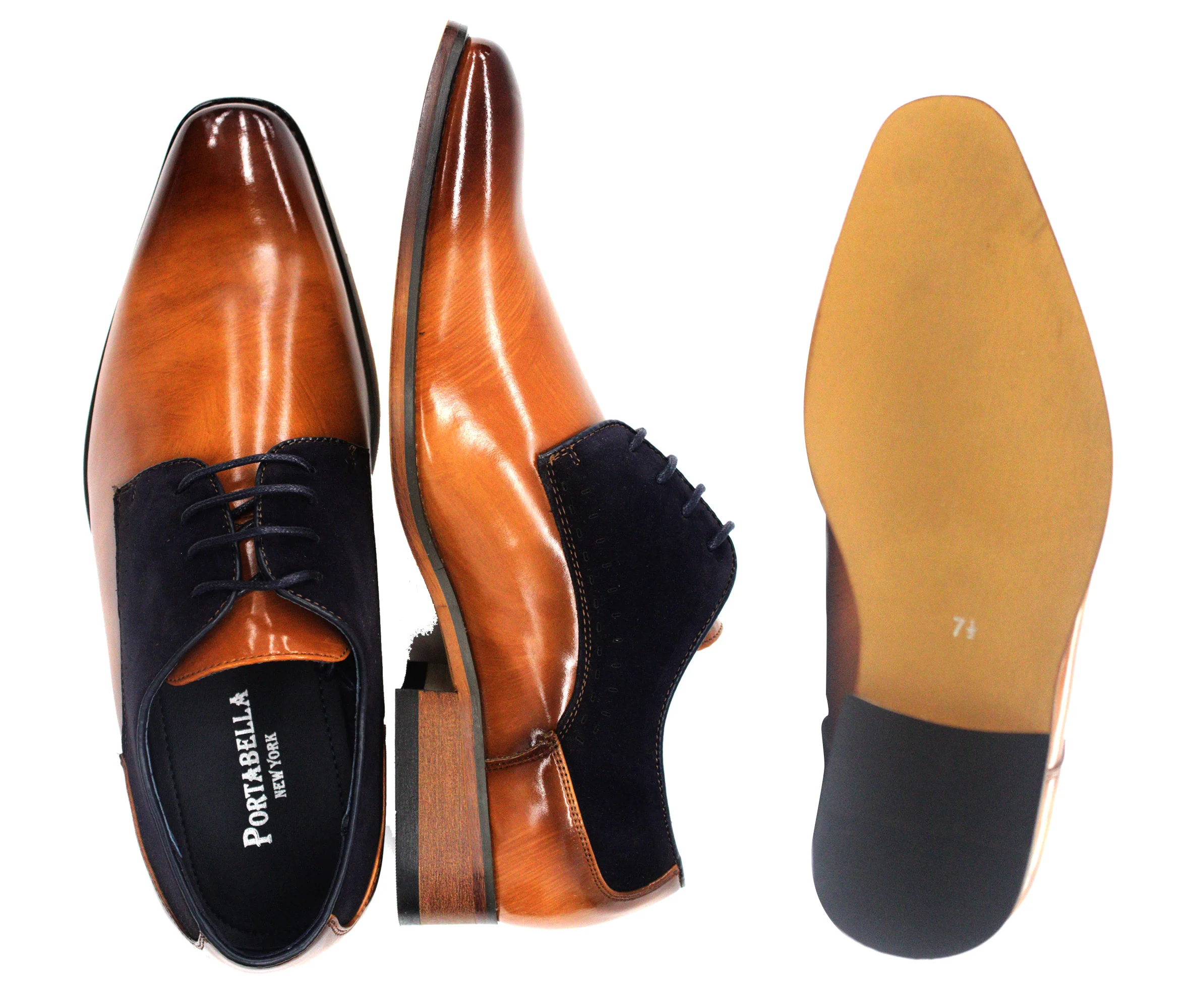 Portabella,PLAIN TOE-LACE UP-SHOES-G6859-399-TAN/NAV - Image 2