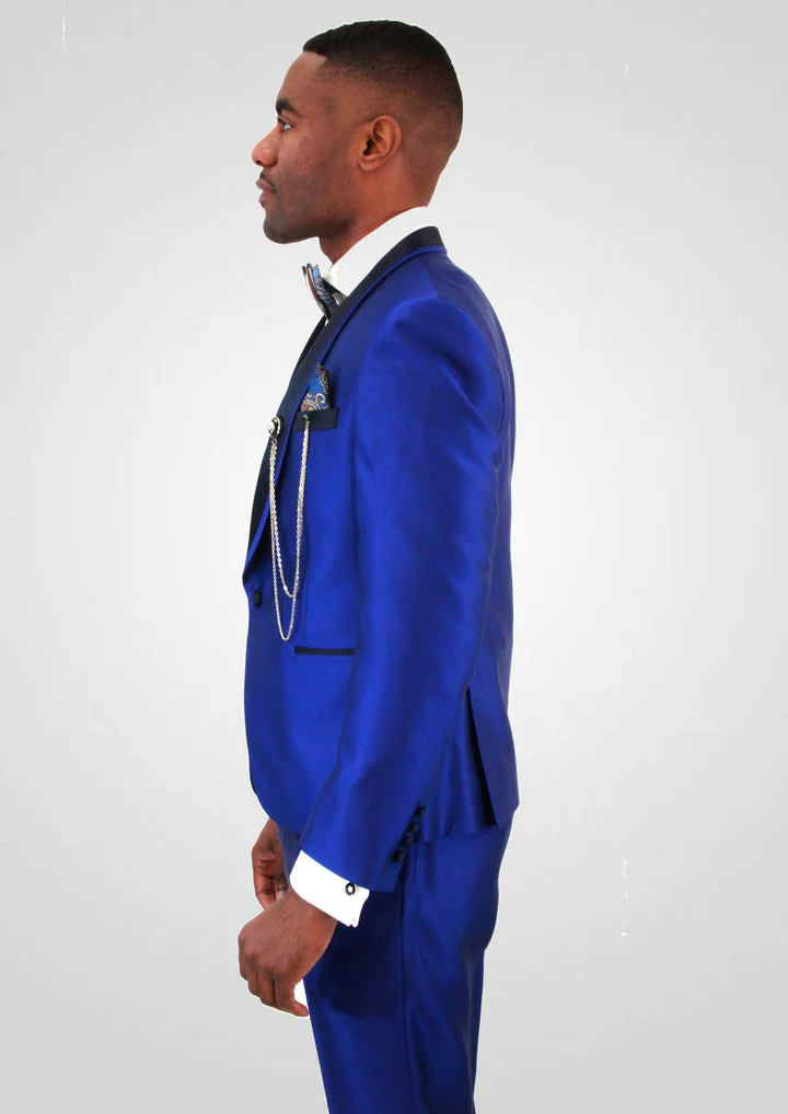 Portabella Solid 1 Button Slim Fit Tuxedo Suit with Black Compose Shawl Lapel, TUX300-FRENCH BLUE - Image 3