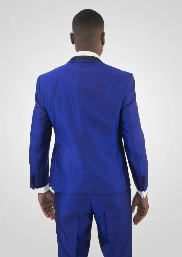 Portabella Solid 1 Button Slim Fit Tuxedo Suit with Black Compose Shawl Lapel, TUX300-FRENCH BLUE - Image 4