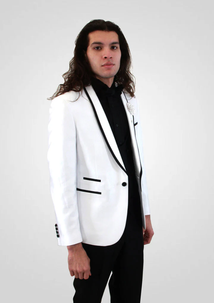 Portabella Solid 1 Button Slim Fit Tuxedo Suit with Compose Shawl Lapel, TUX900-WHITE - Image 3